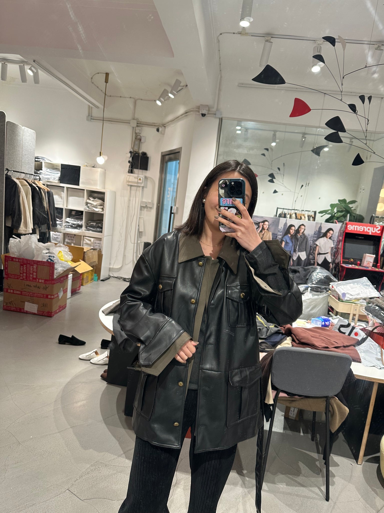 Two Layers Faux Leather Jacket