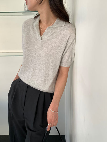 Spring Cashmere Polo Knit Top