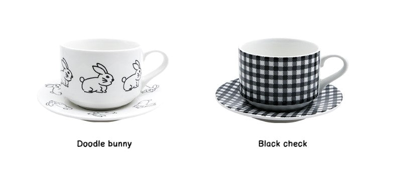 Cheek Bunny Cup and Saueer /  Black Check
