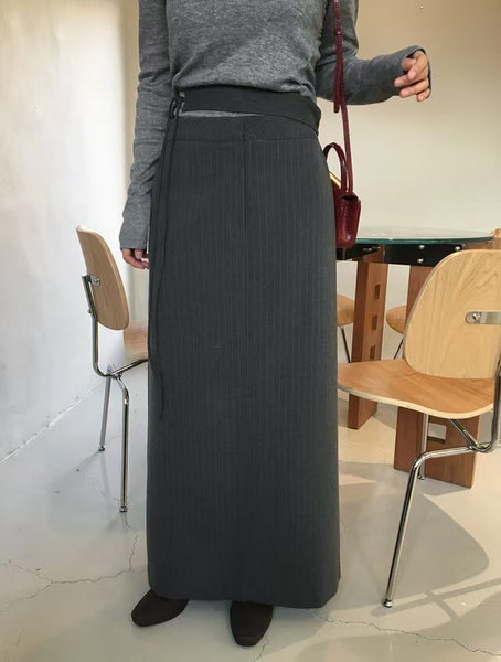 Straight Stripe Belt Skirt