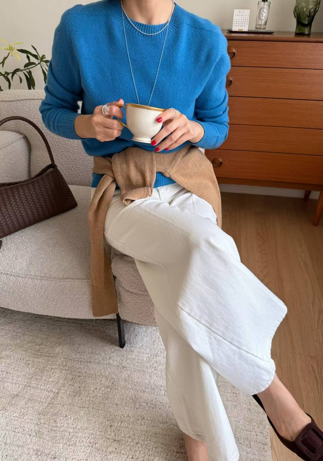 Wholegarment Cashmere Crew Neck Knit Top