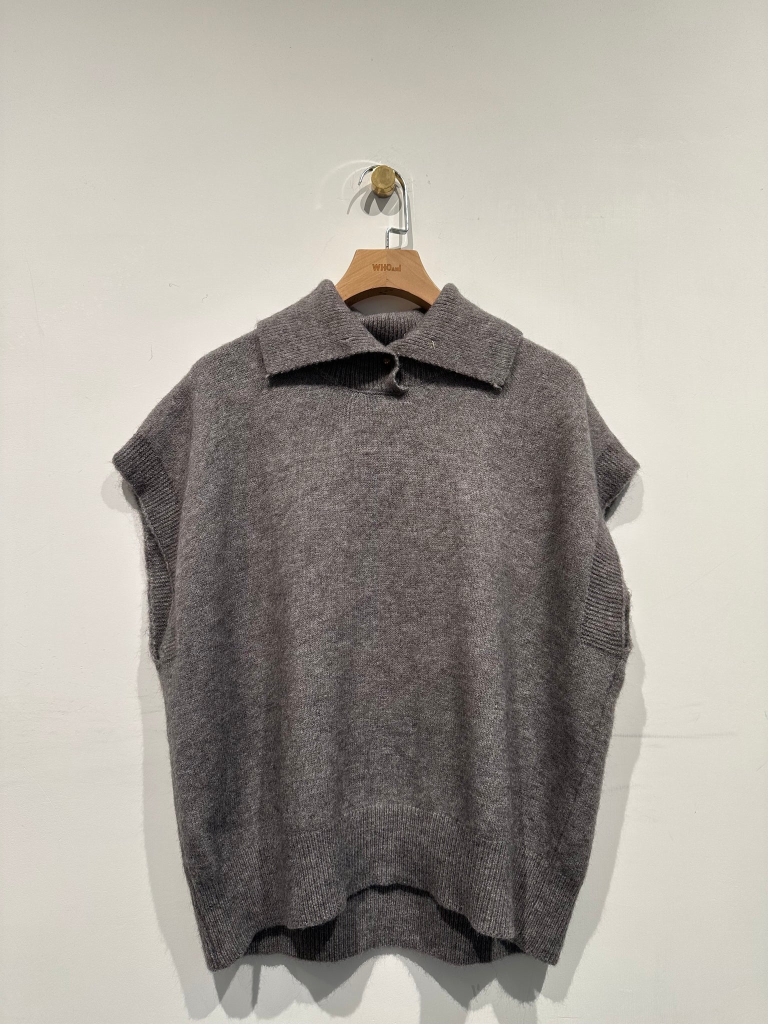 High Neck Button Knit Top