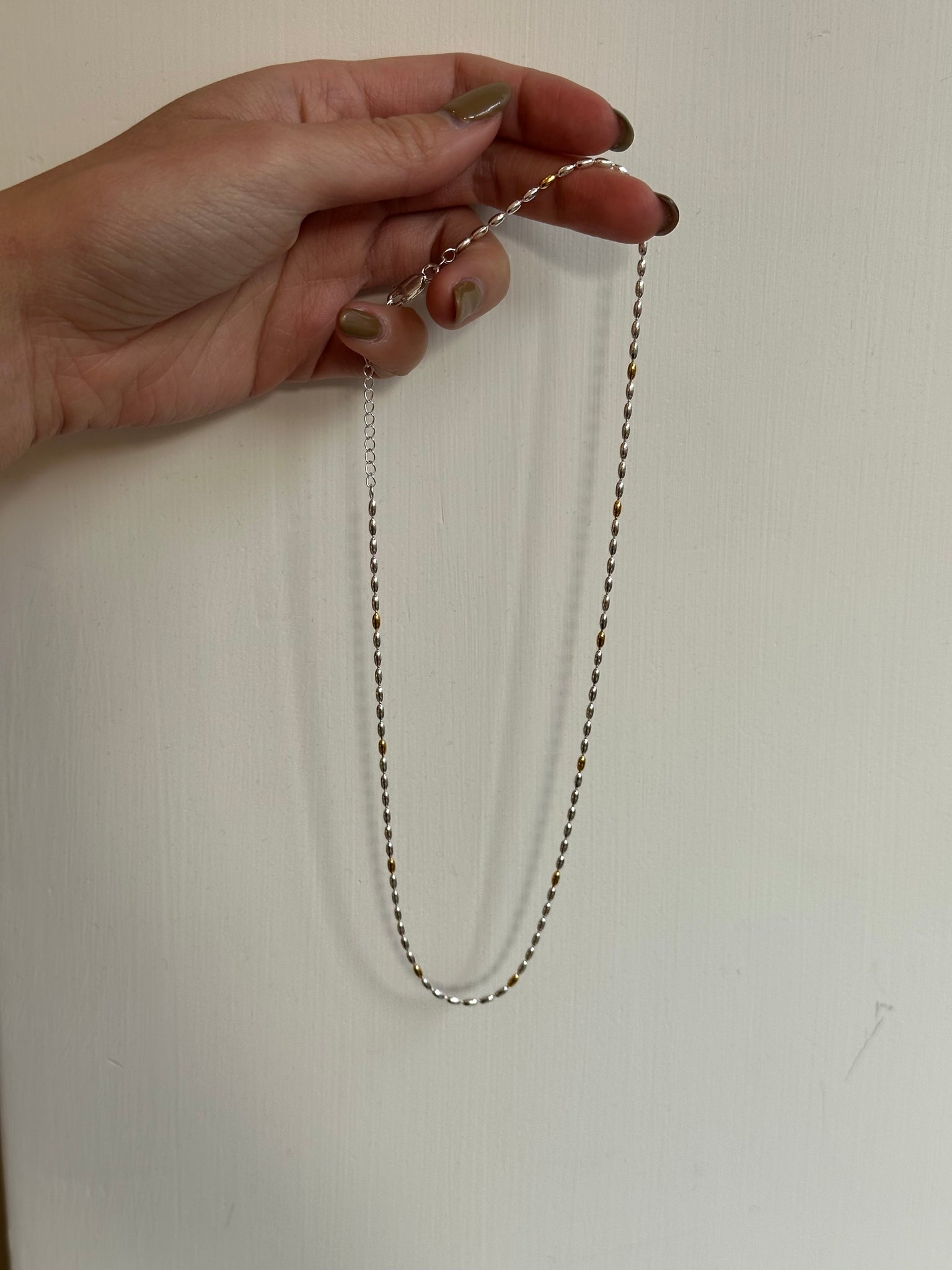 925 Silver Two Tone Oval Classic Beads Necklace 18"