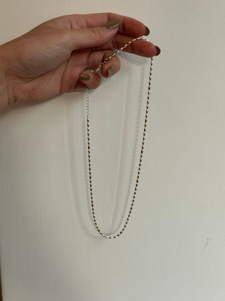 925 Silver Two Tone Oval Classic Beads Necklace 18"