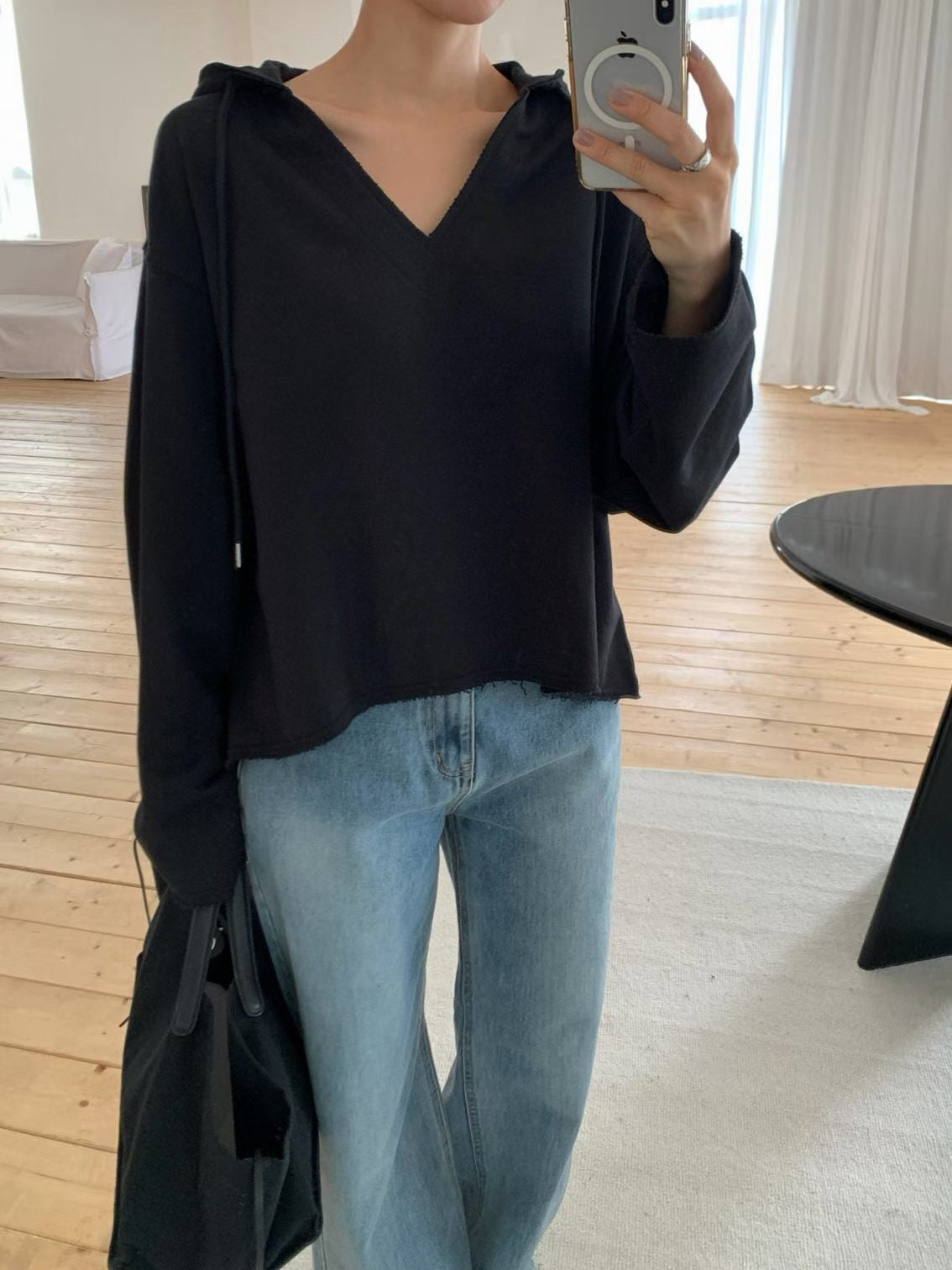 V Neck Boxy Hoodies