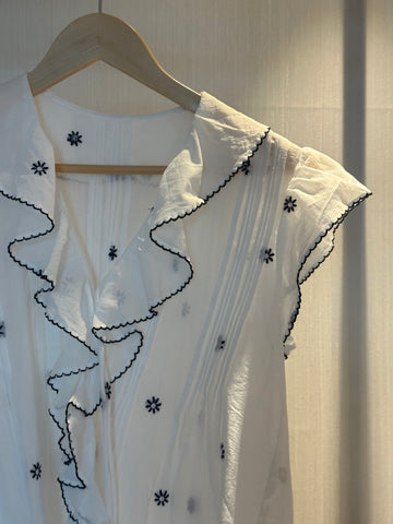 Embroidered Ruffle Vest