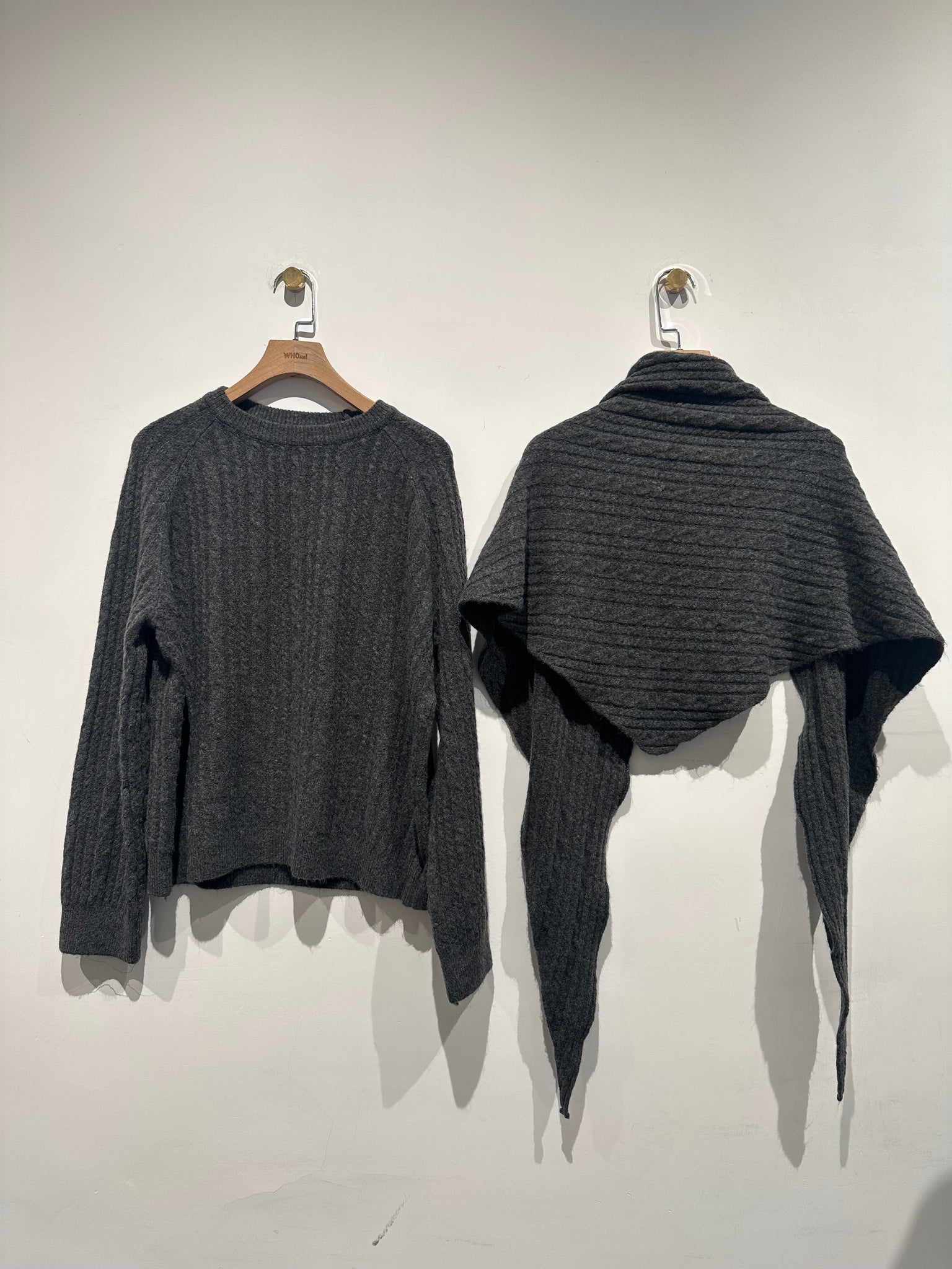 Scarf Cable Knit Top Set
