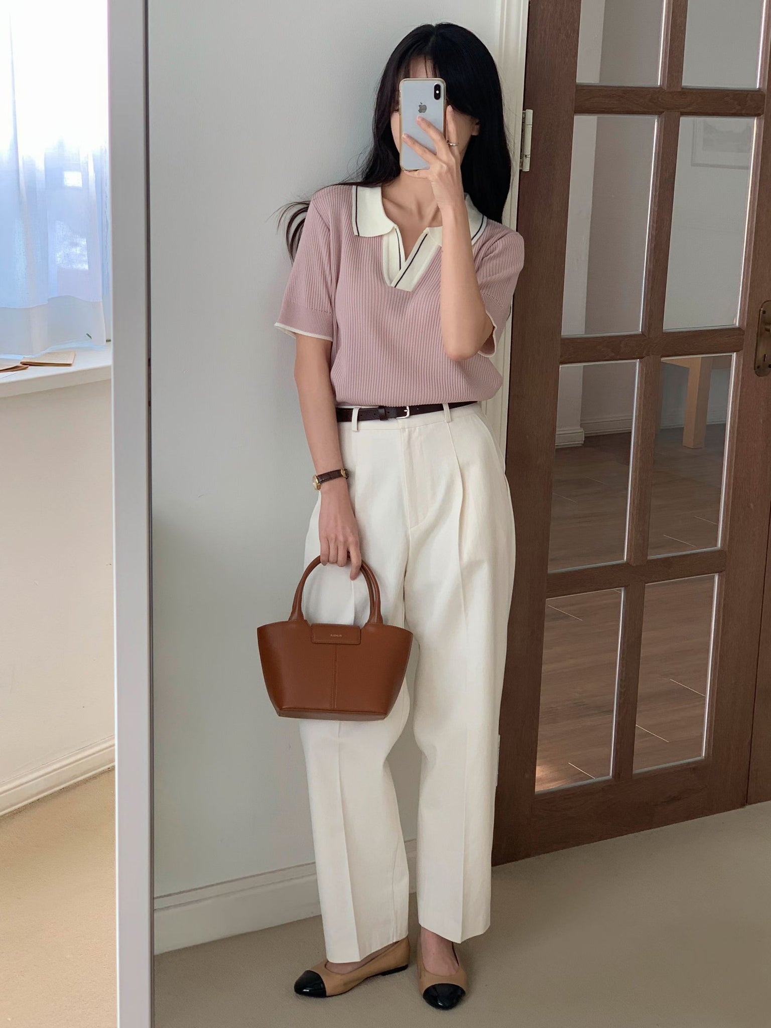 Spring Colour Open Collar Knit Top