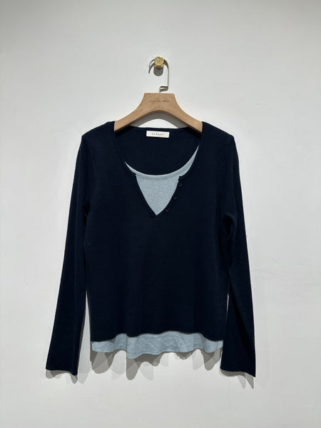 Two Tone Button Knit Top