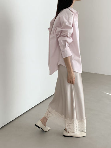 Trendy Lace Trim Satin Skirt