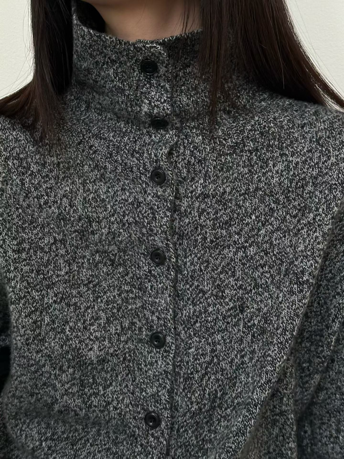 Up Neck Button Cardigan