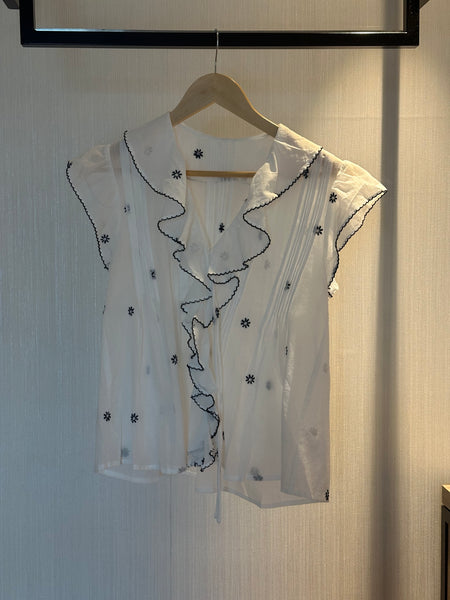 Embroidered Ruffle Vest