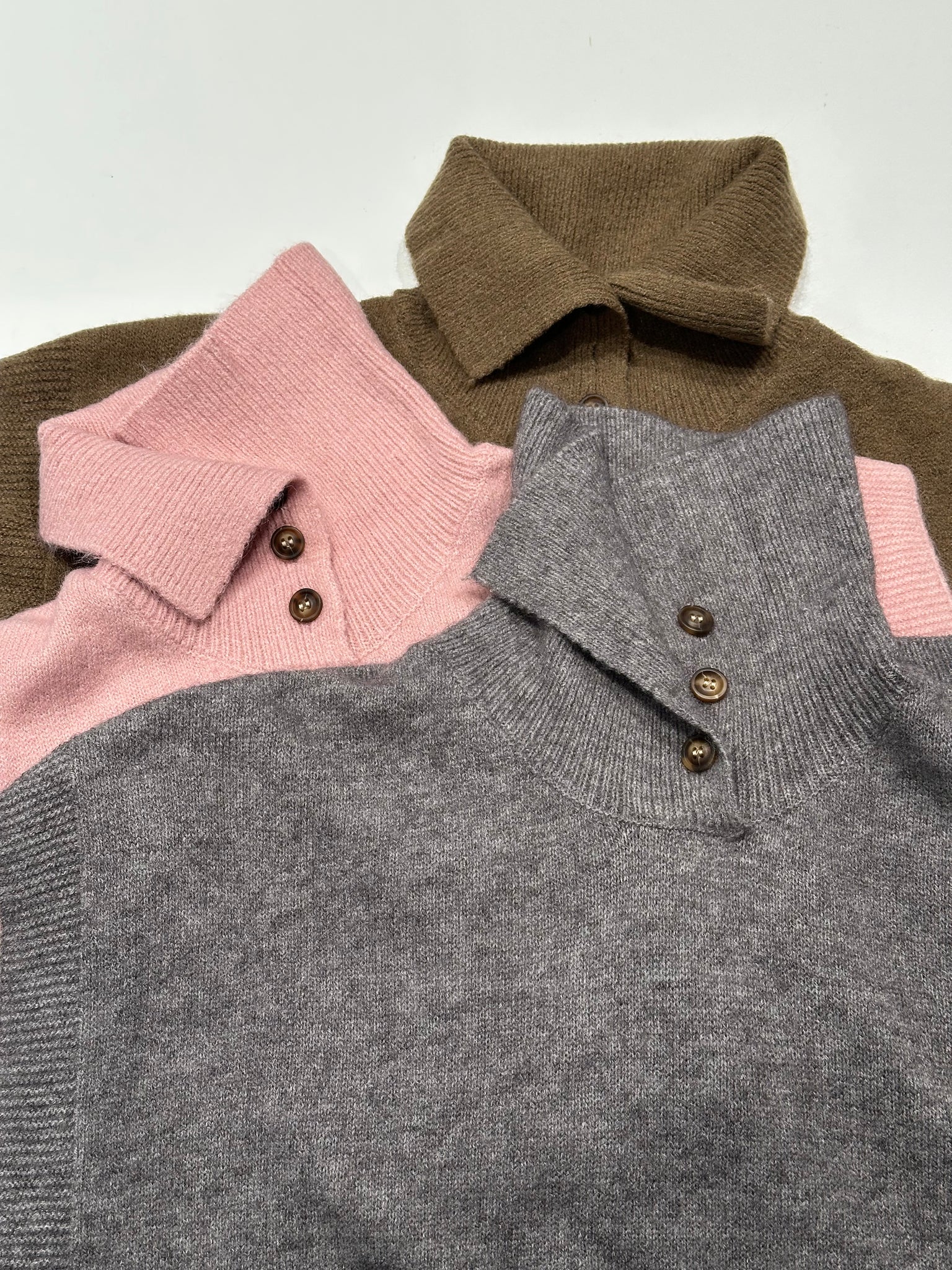 High Neck Button Knit Top