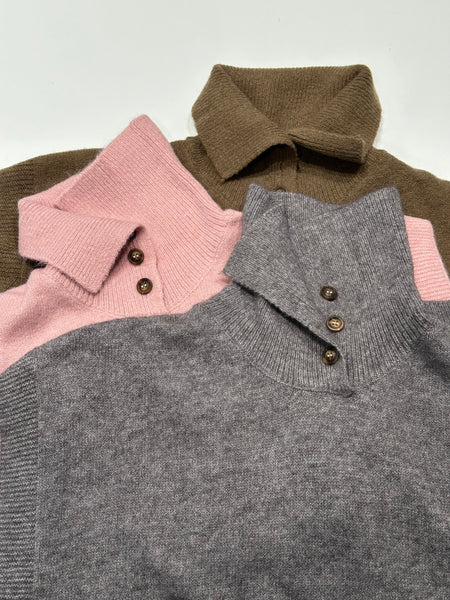 High Neck Button Knit Top