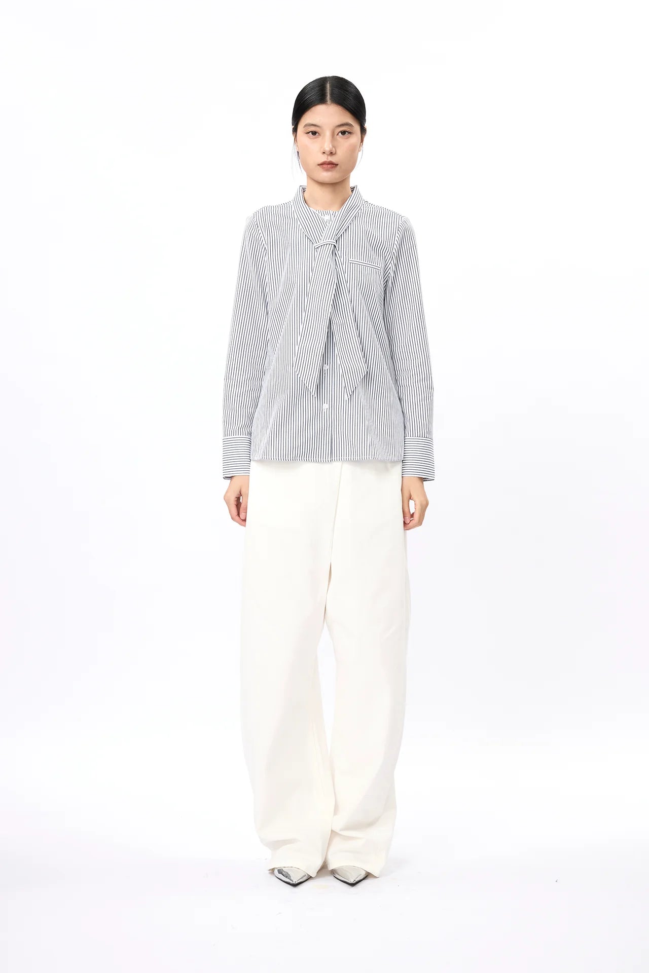 Self-Tie Peplum Combo Shirt