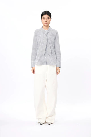 Self-Tie Peplum Combo Shirt