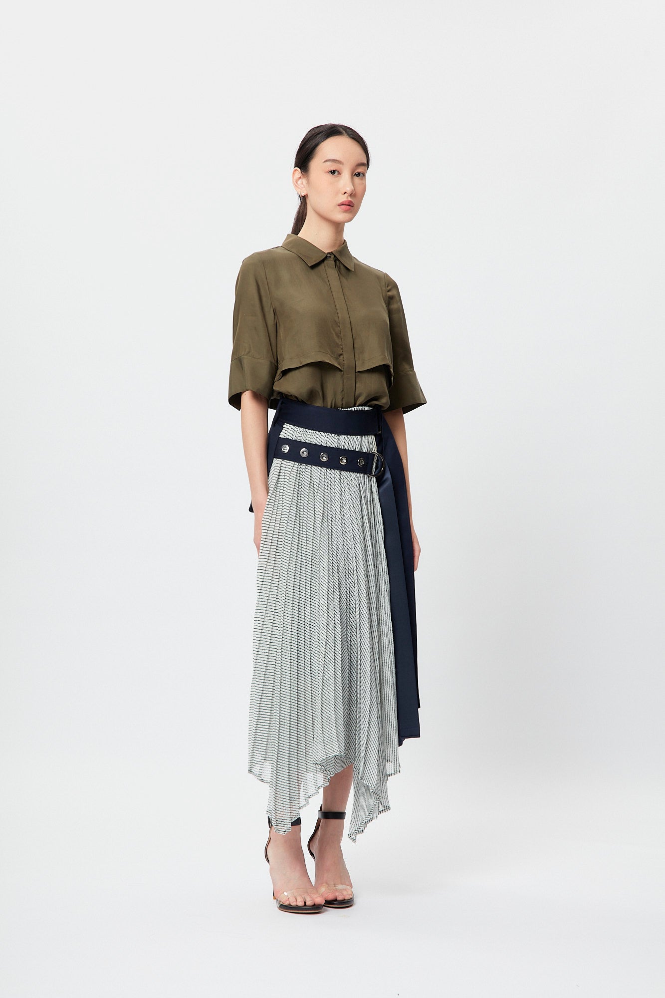 Belted Asymmetric Pleating Skirt