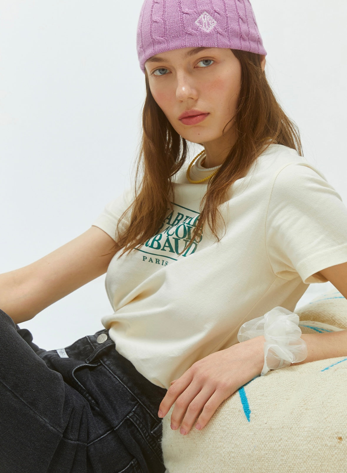 W Merch W CLASSIC LOGO TEE light beige