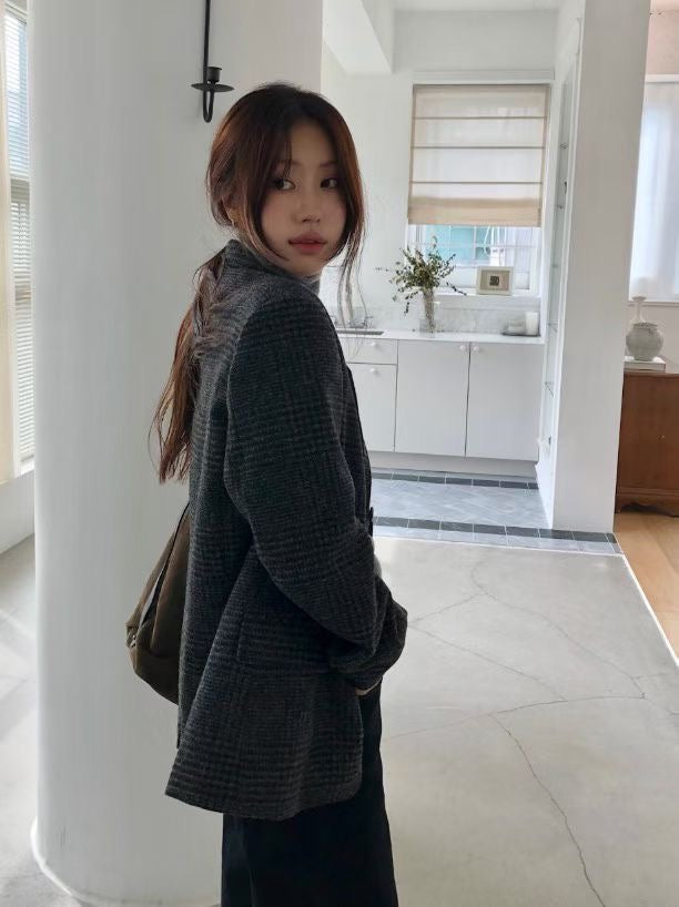 Moon Wool Checker Blazer Charcoal