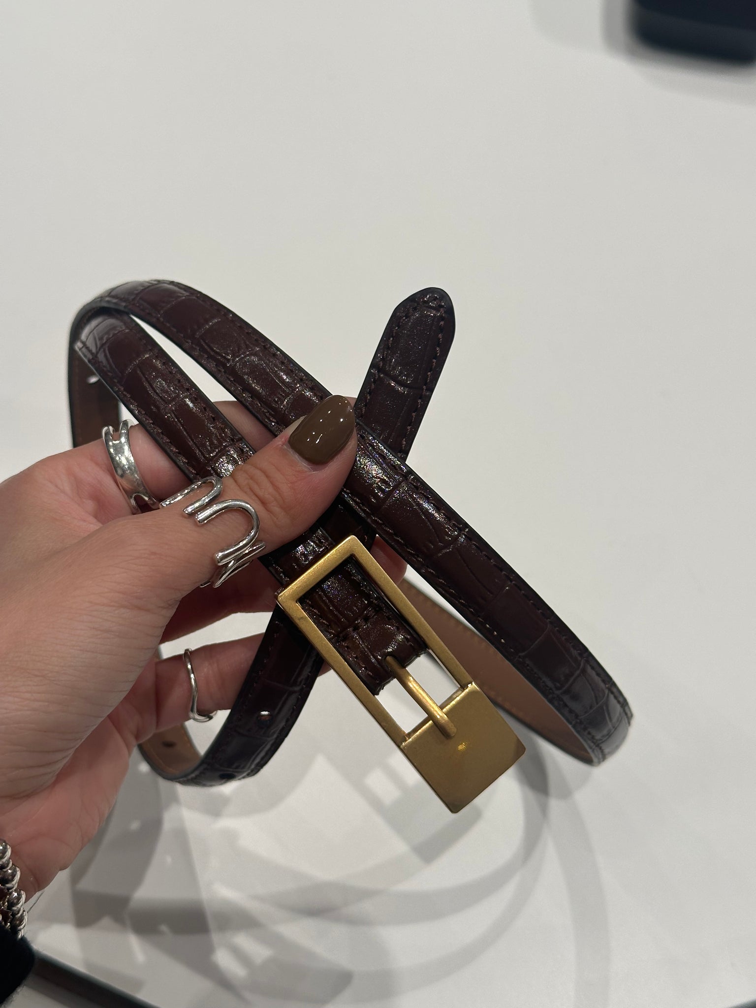 Croc-effect Leather Belt