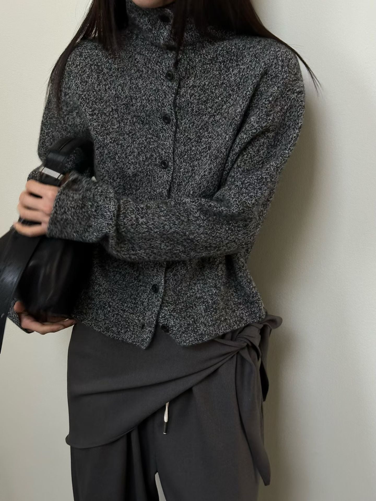 Up Neck Button Cardigan