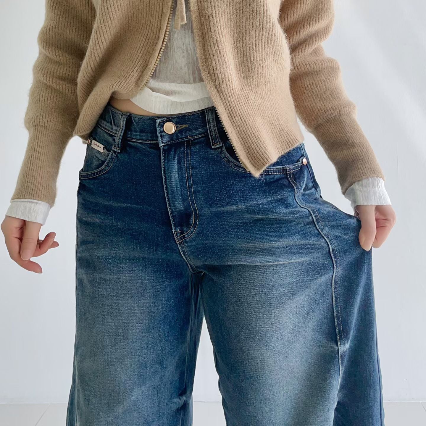 Nice Details Washing Barrel Jeans