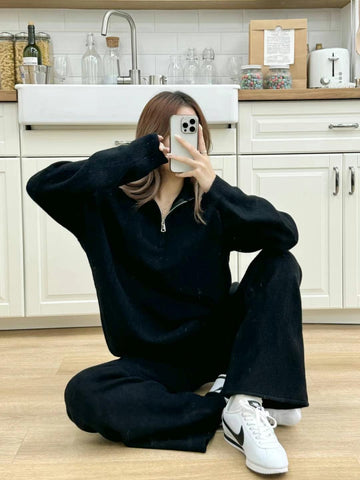 Zipper Wool Pants Set