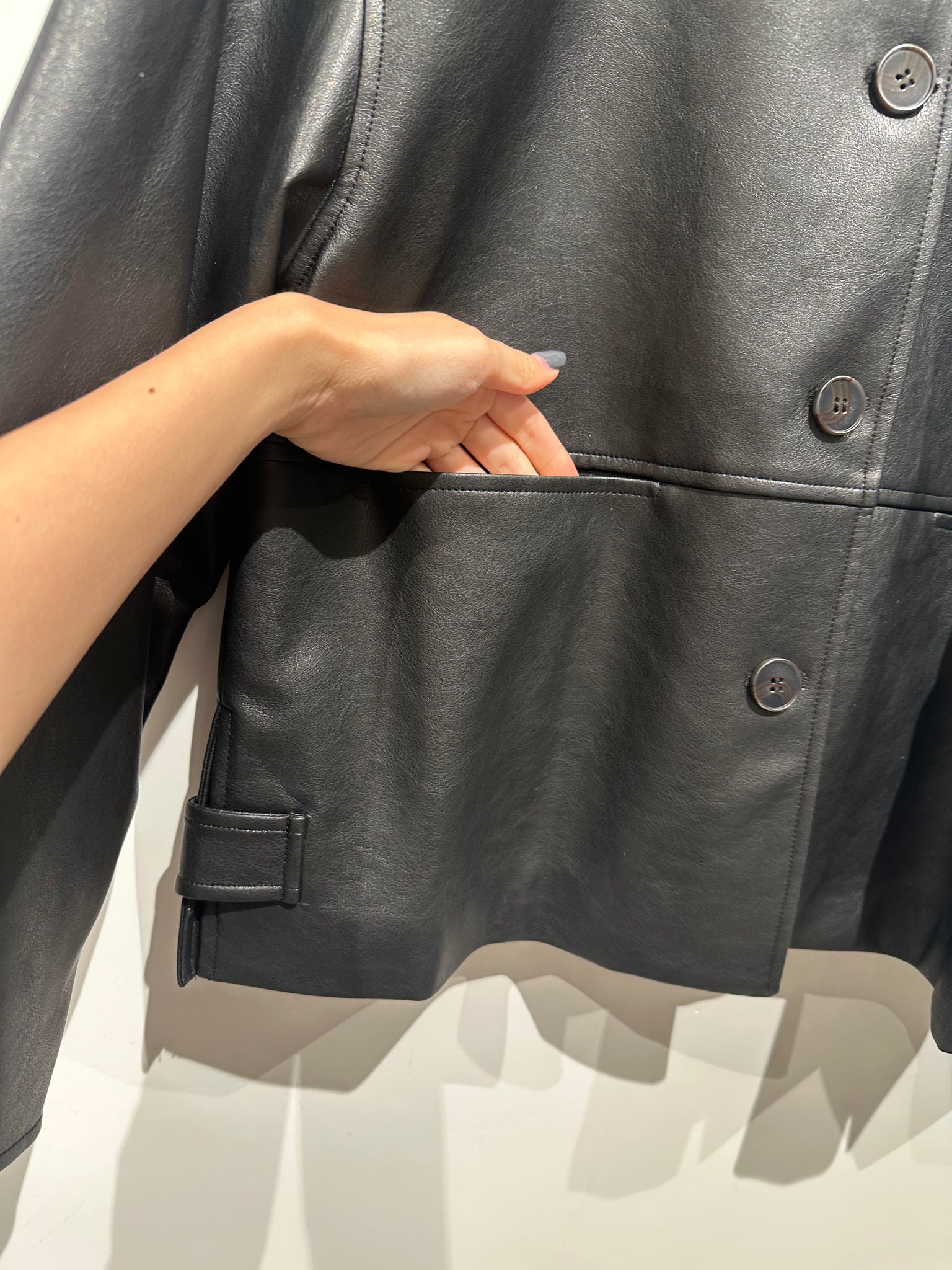 Boxy Faux Leather Button Jacket