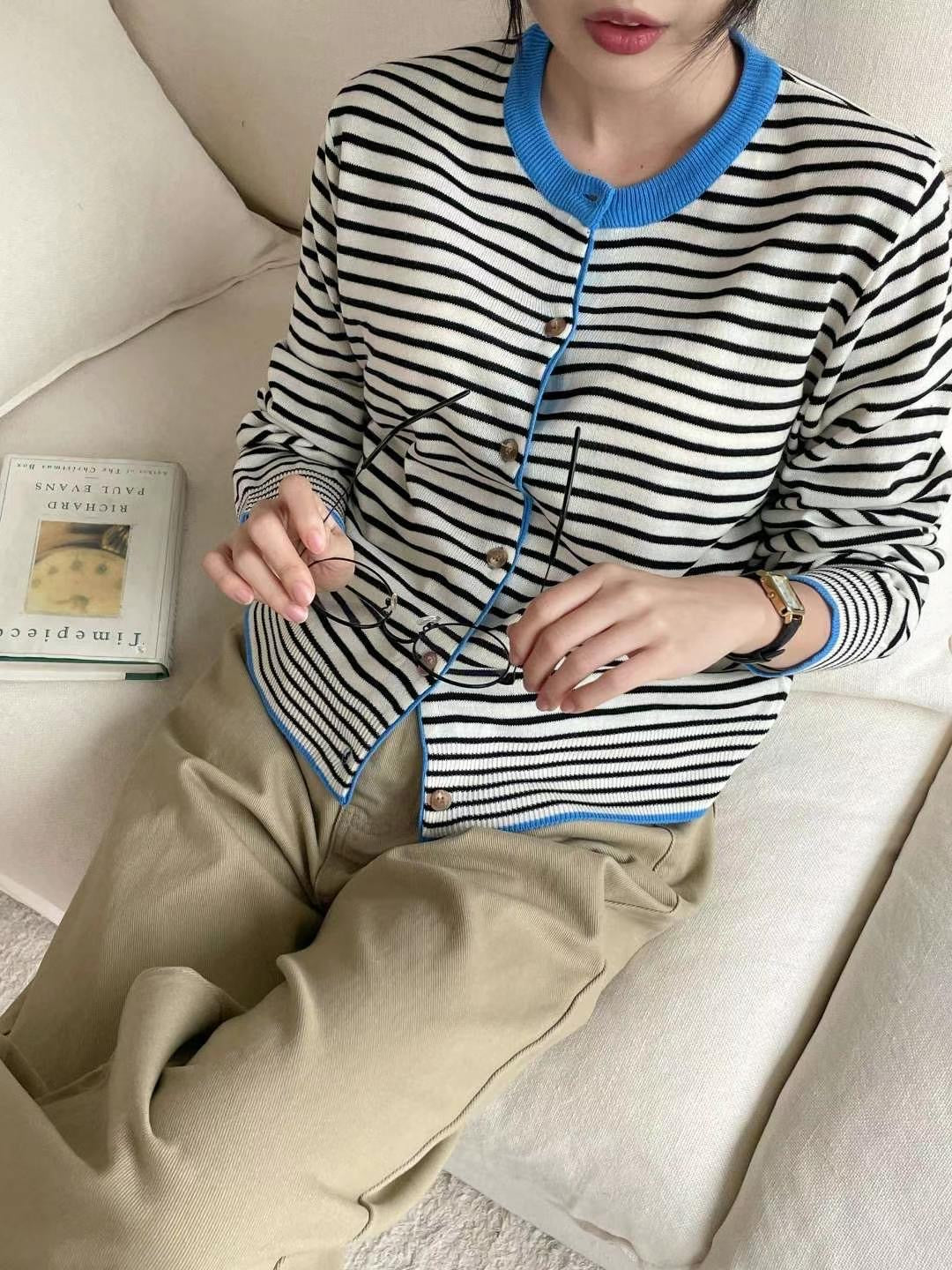 Two Tone Daily Stripe Cardigan