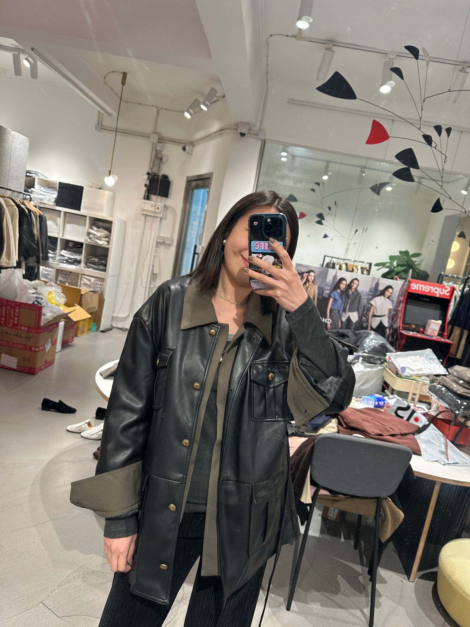 Two Layers Faux Leather Jacket