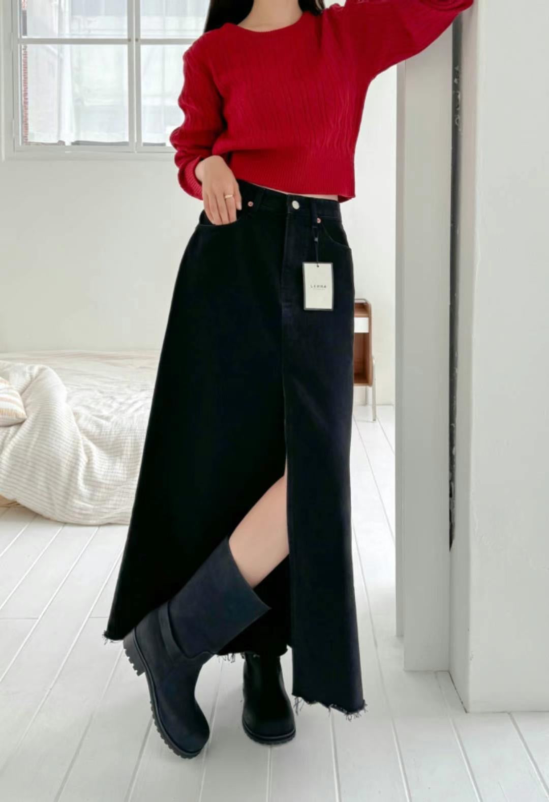 Summer Daily Front Slit Denim Skirt