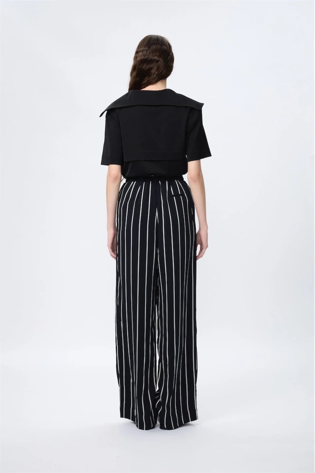 Elastic Wide-Leg Layers Trousers (Stripe)
