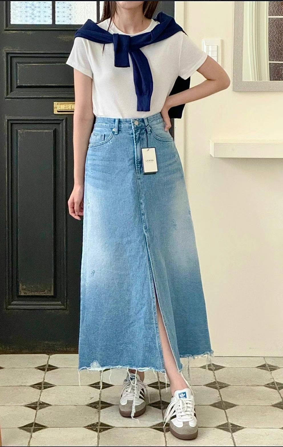 Summer Daily Front Slit Denim Skirt