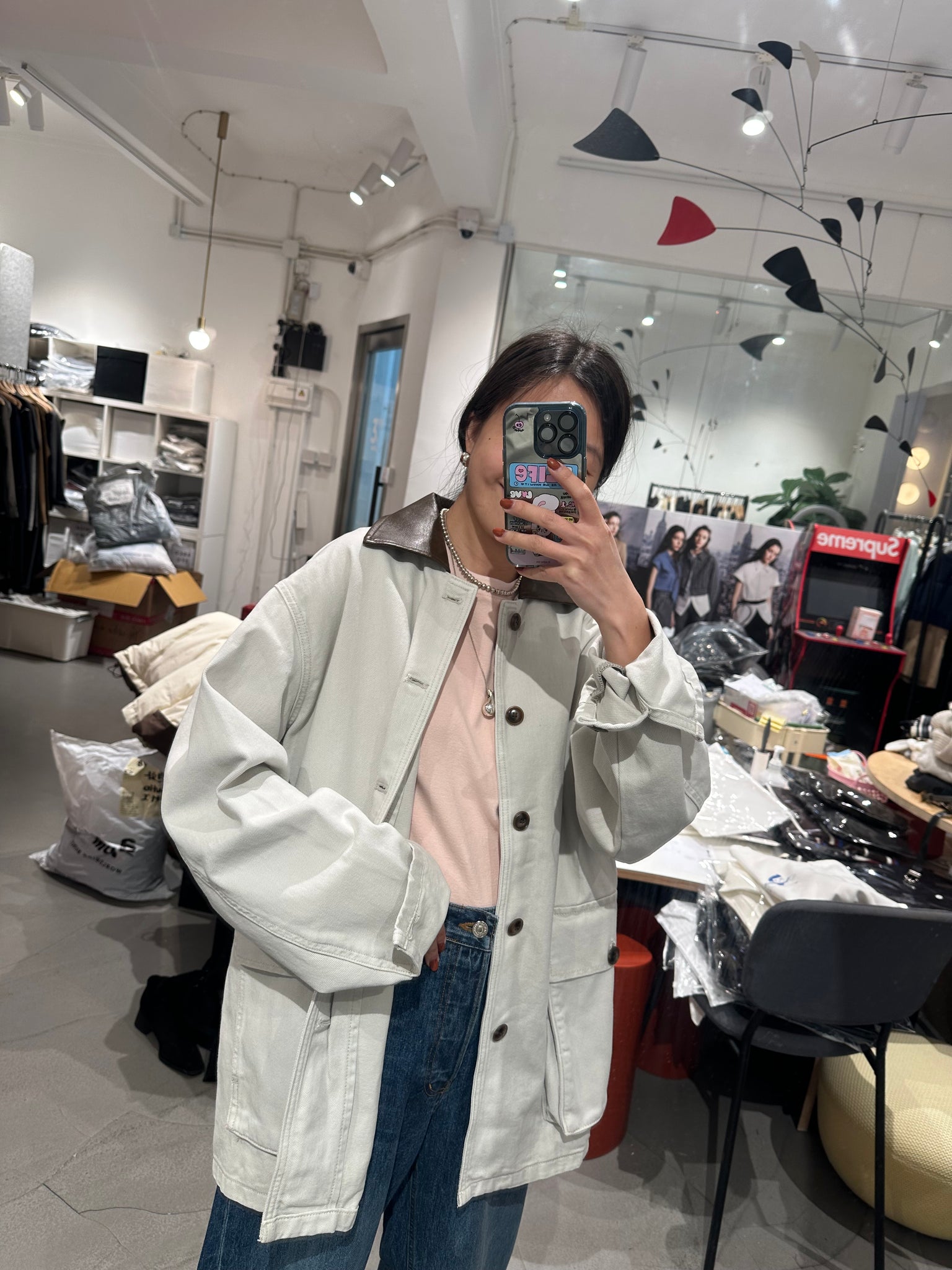 Faux Leather Collar Barn Denin Jacket