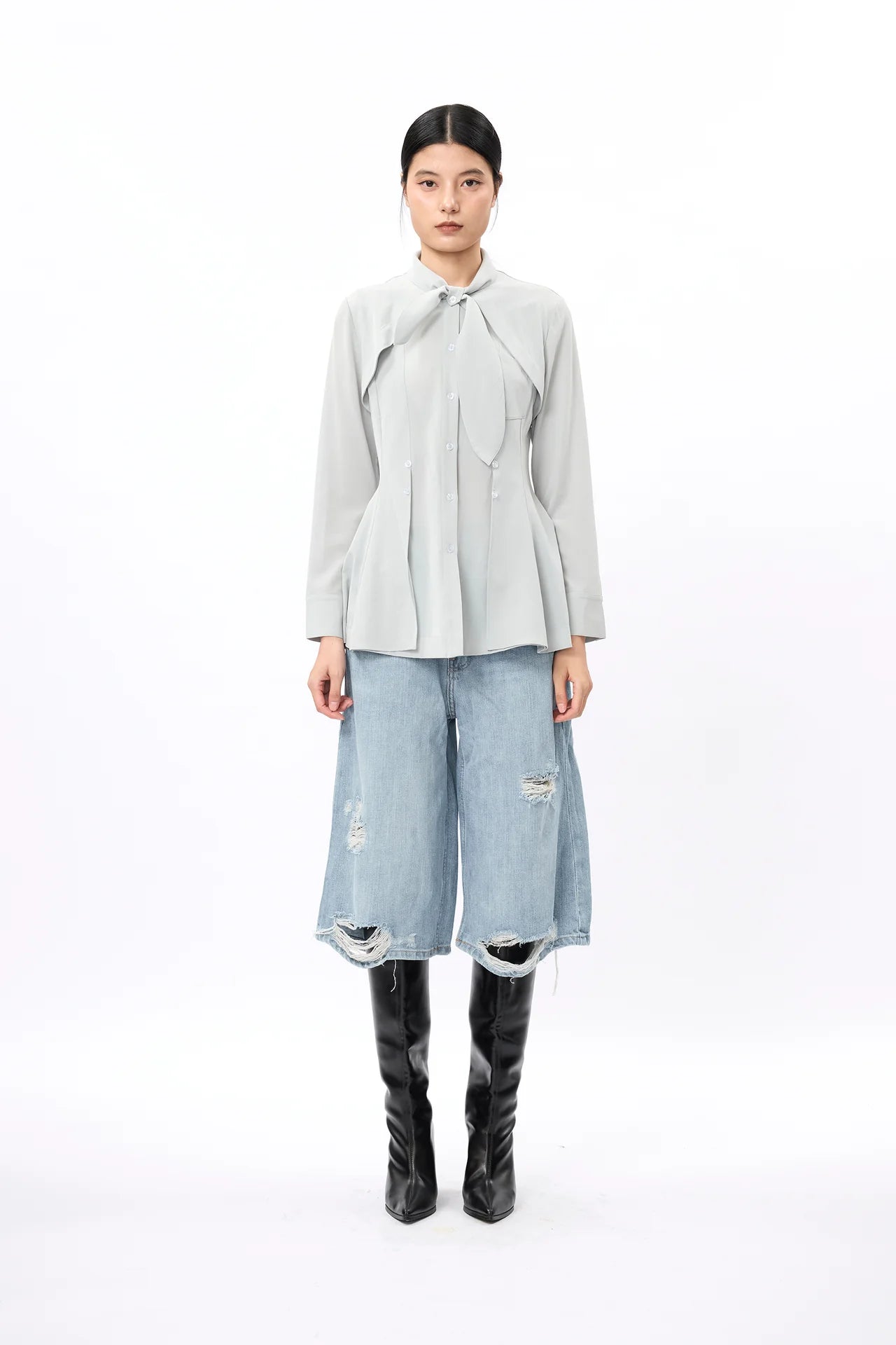 Elegant Self Tie Peplum Shirt