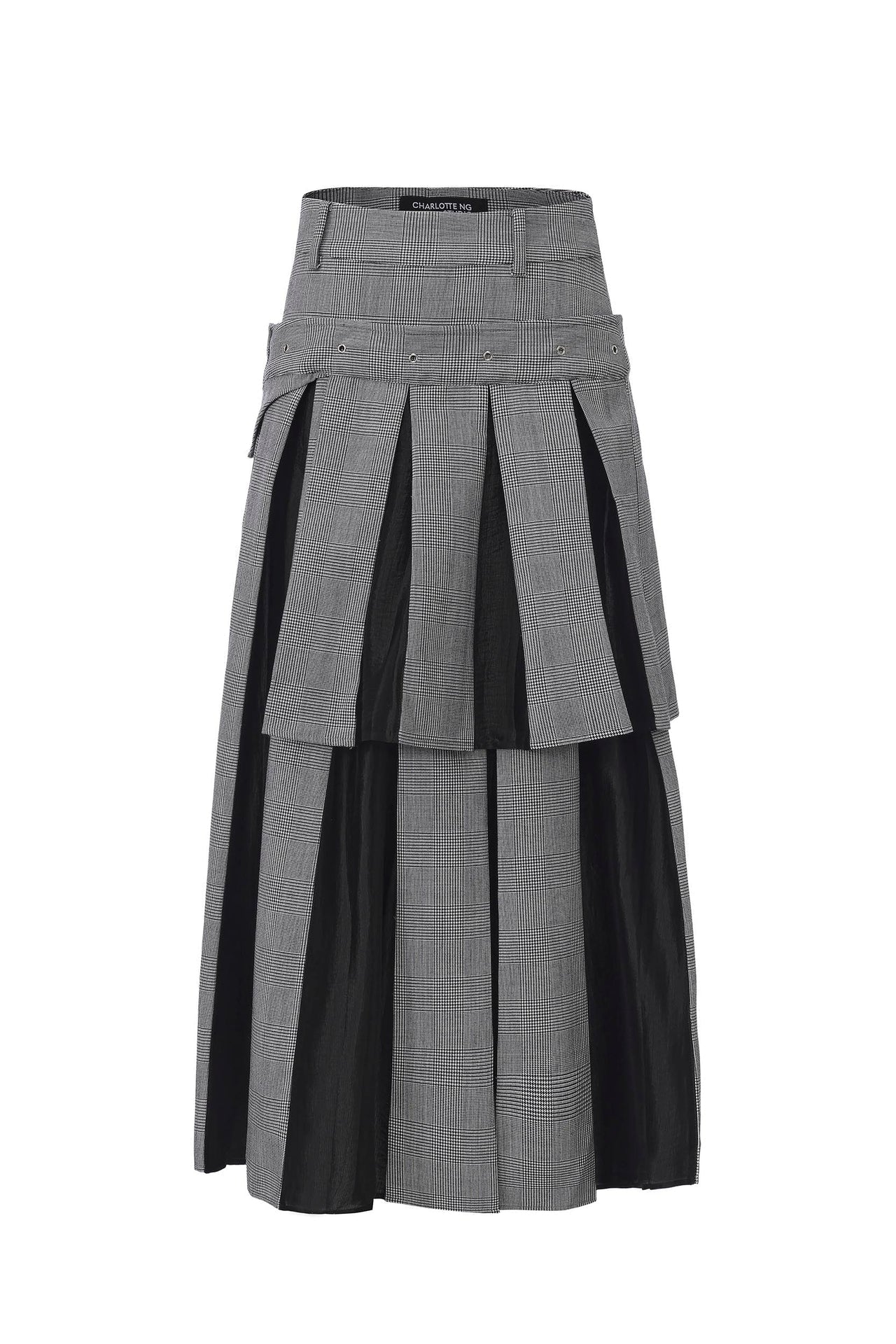 Asymmetric 2-Layers Plaid Pleated Skirt