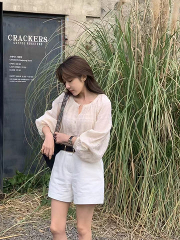 Sherring Open Button Blouse