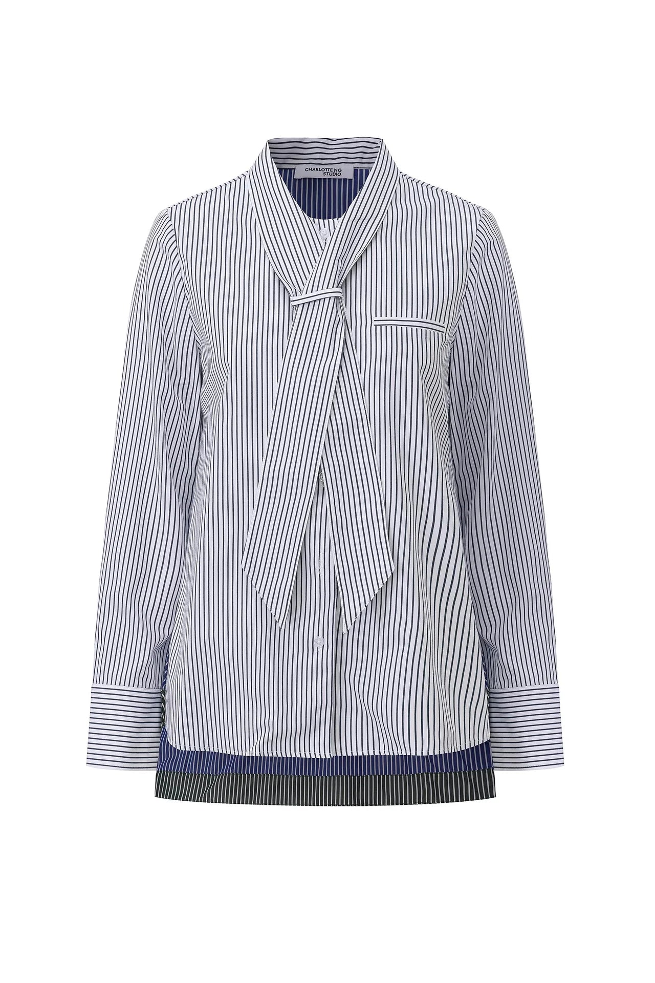 Self-Tie Peplum Combo Shirt