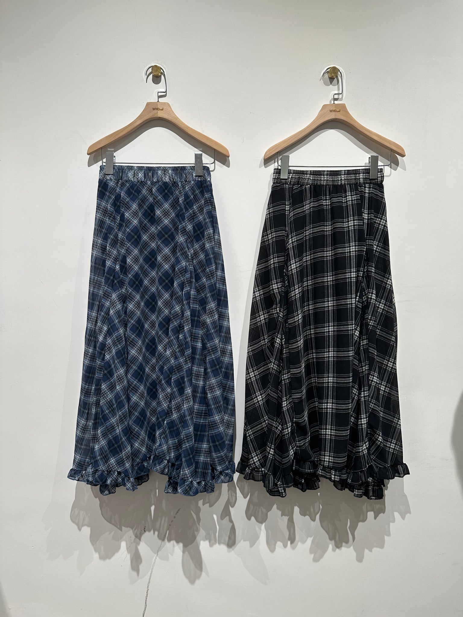 Check Flare Ruffle Hem Skirt
