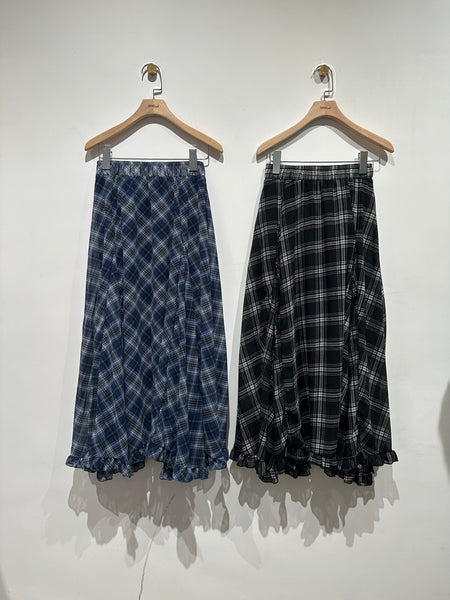 Check Flare Ruffle Hem Skirt