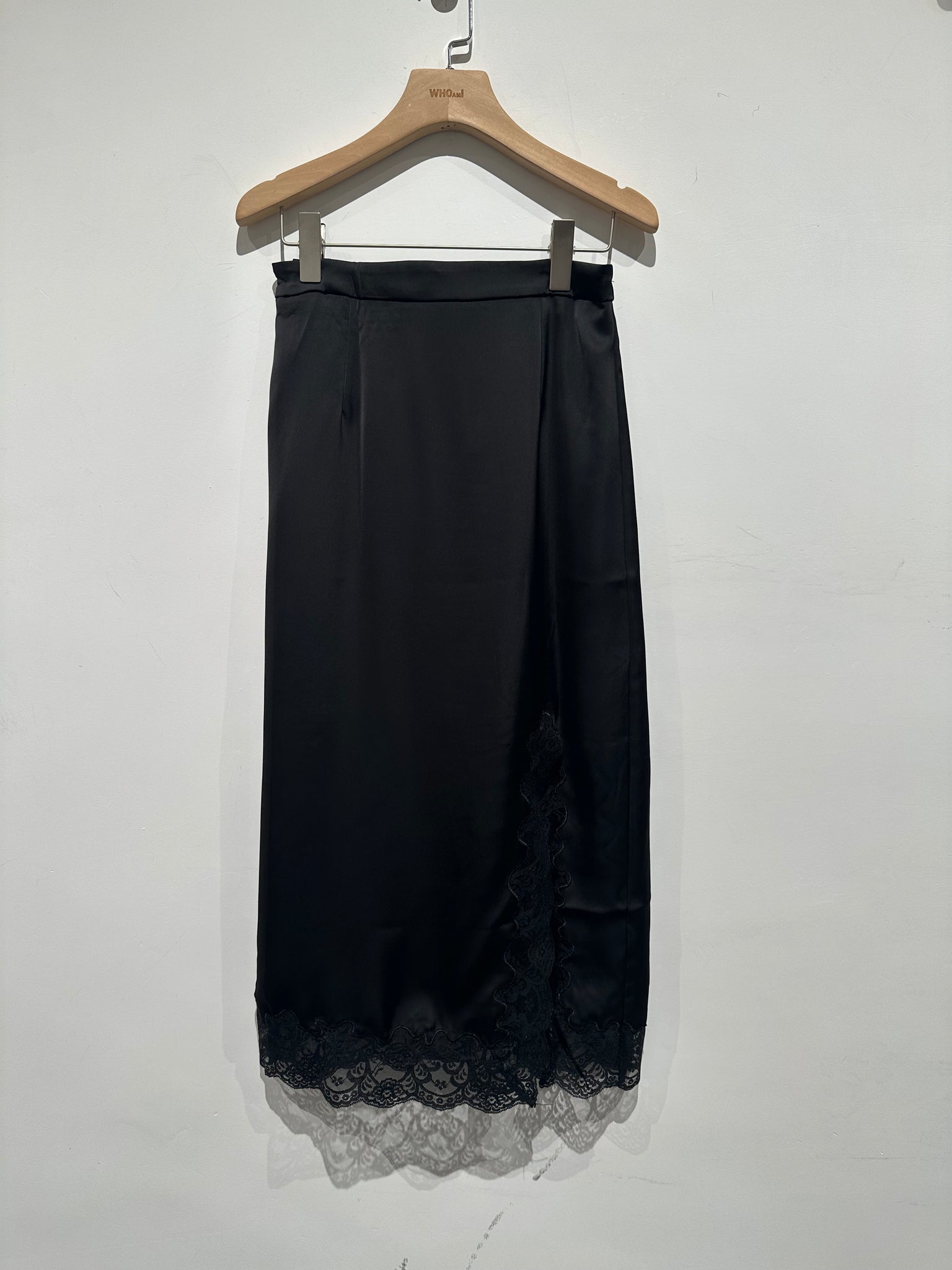 Quality Slit Lace Hem Satin Skirt