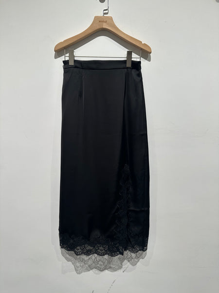 Quality Slit Lace Hem Satin Skirt