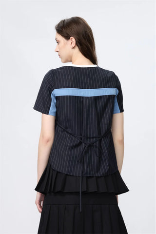 Stripe Layers Drawstring T-Shirt