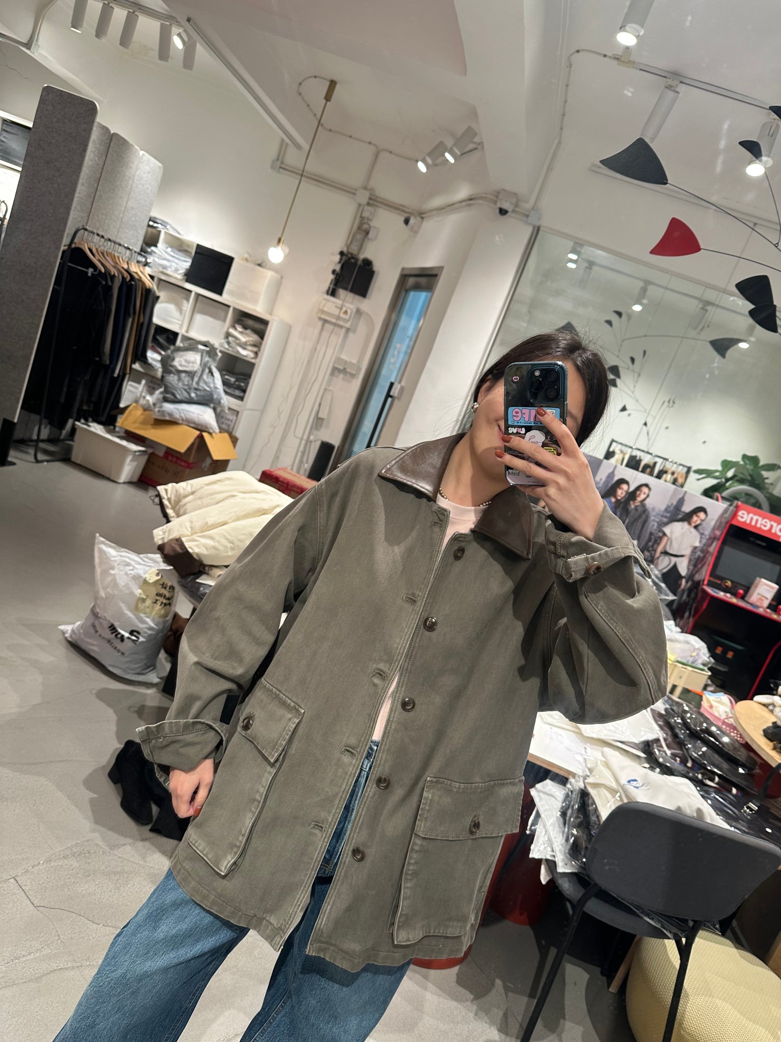 Faux Leather Collar Barn Denin Jacket