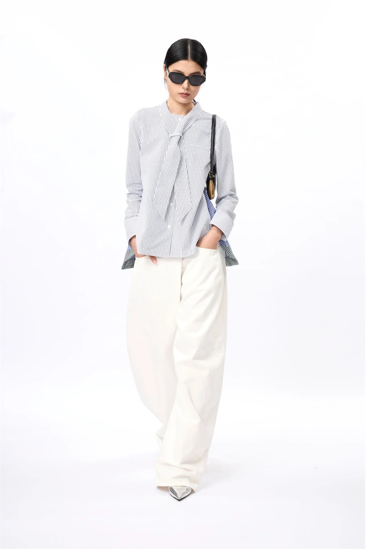 Self-Tie Peplum Combo Shirt