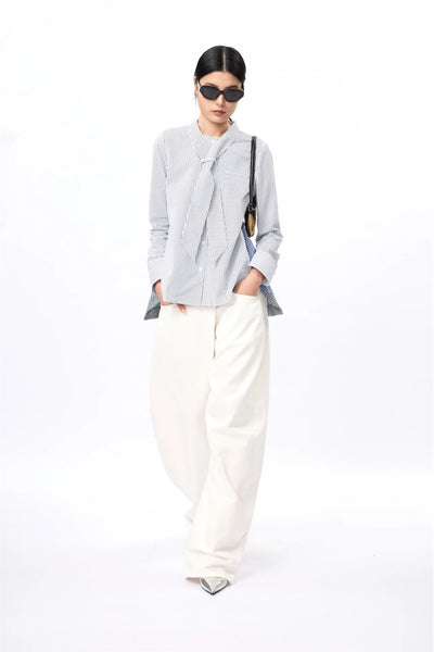 Self-Tie Peplum Combo Shirt