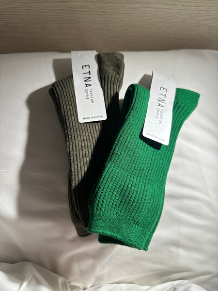 Ribbed Cotton Socks Set Green + Olive