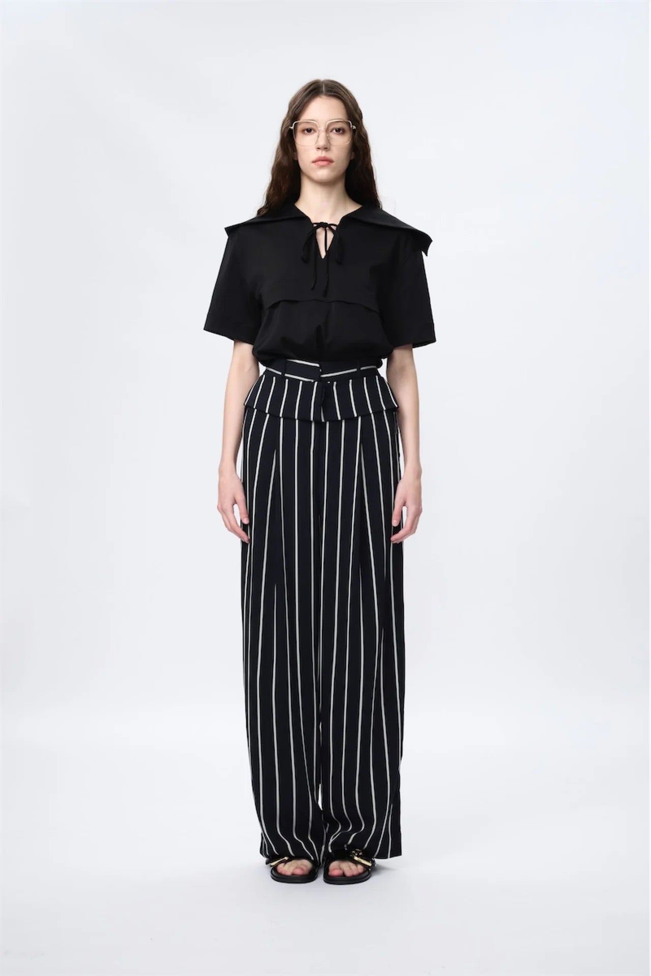 Large Collar V-Neck Blouse