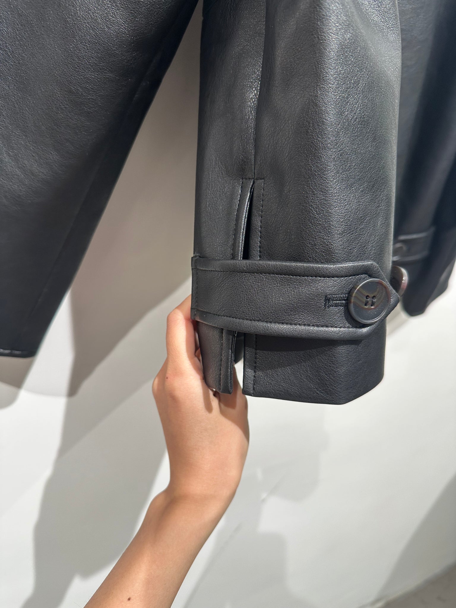 Boxy Faux Leather Button Jacket