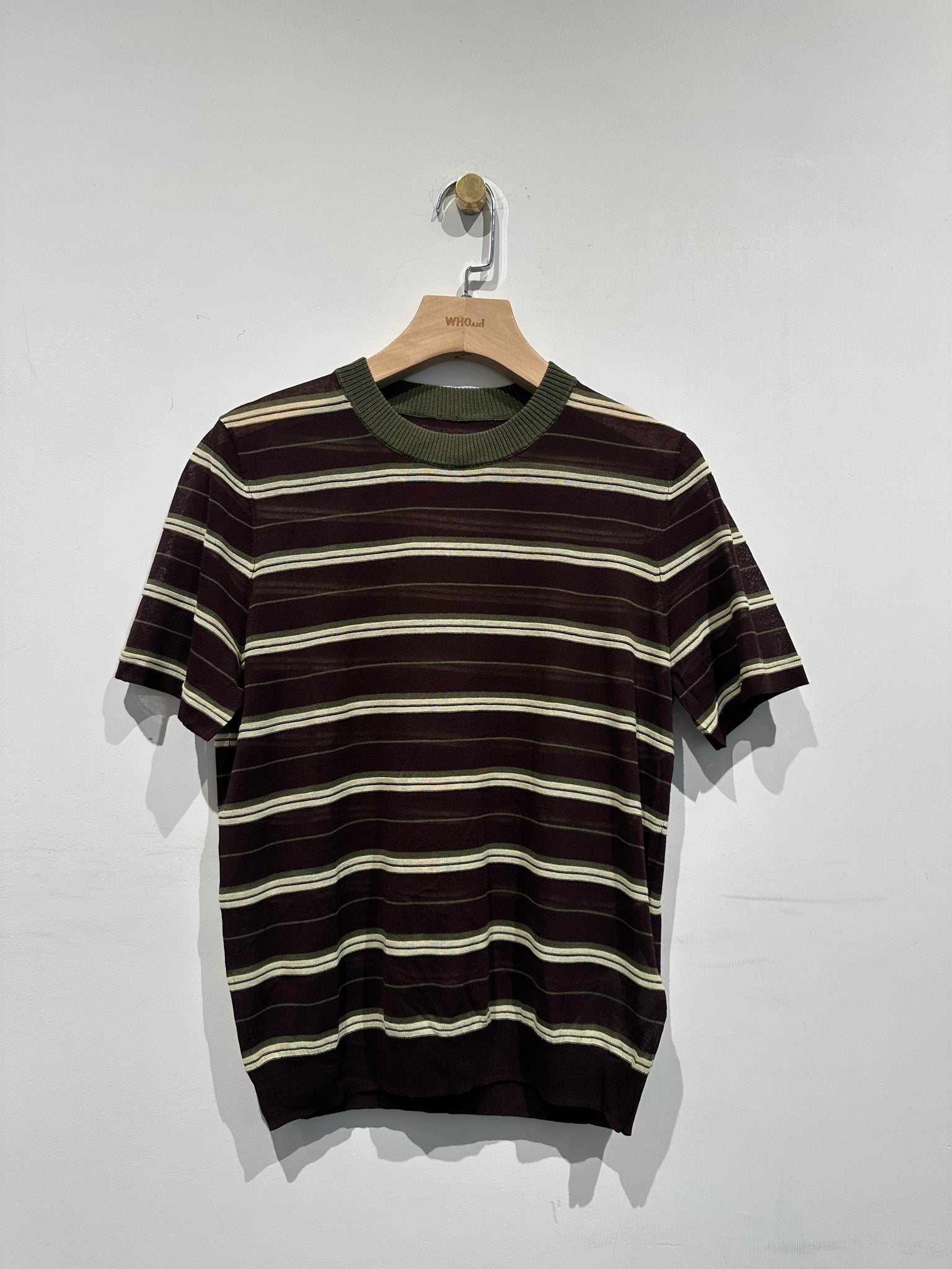 See Through Stripe Crew Neck Knit Top